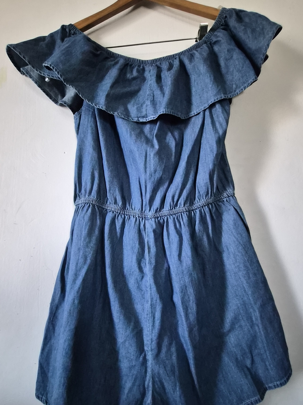 Denim Off-Shoulder Ruffle Sundress - Blue